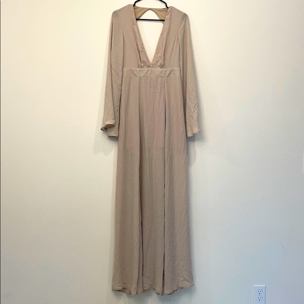 SMYM light tan venus long sleeve flare dress S